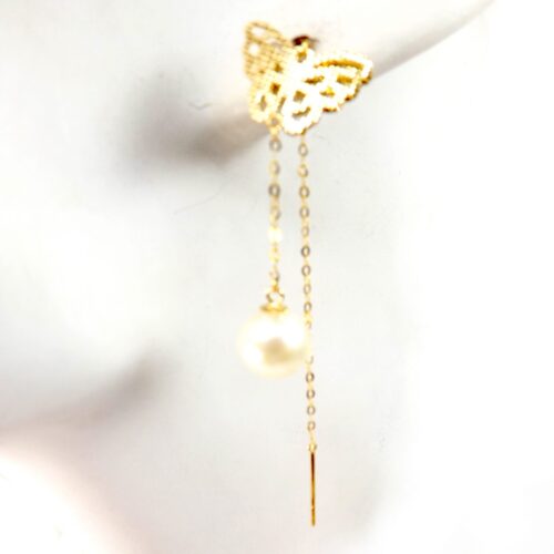 Gorgeous Butterfly Designed 18K Solid Yellow Gold Sliding Pearl Earrings for Different Looks