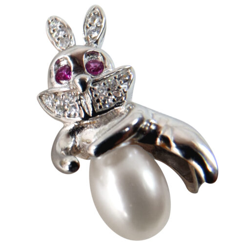 Drop Pearl Rabbit Pendant with Adjustable Length Sterling Silver Chain