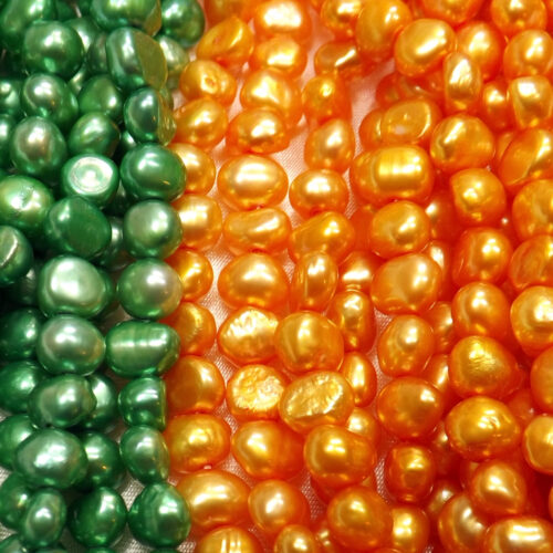 5-6mm orange and green colored baroque pearl strands