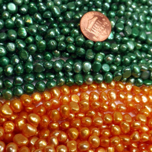 5-6mm Orange and Green Colored Baroque Pearl Strands