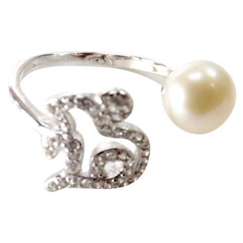 Adjustable Micro-pave 925 Sterling Silver Pearl Ring