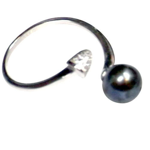 black pearl silver ring