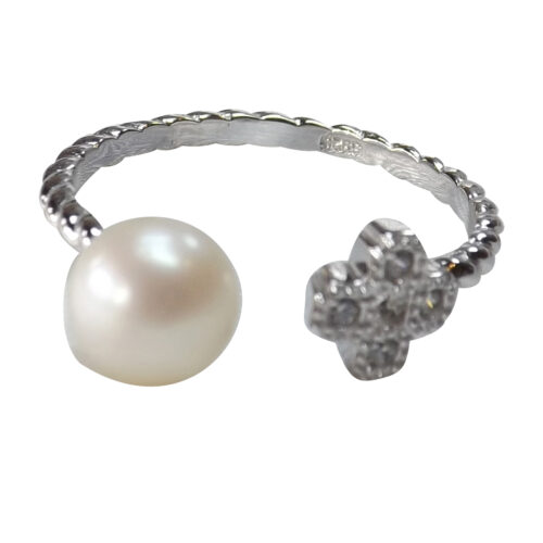 white pearl silver ring