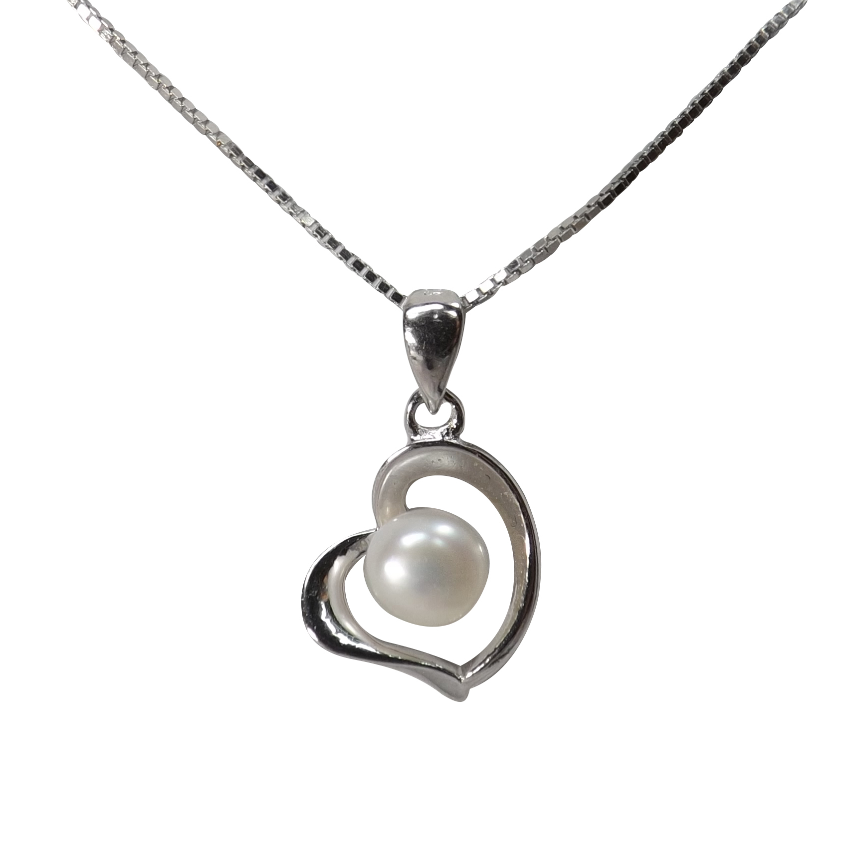 Modern 925 Sterling Silver Heart and Pearl Pendant Necklace with Adjustable  Length