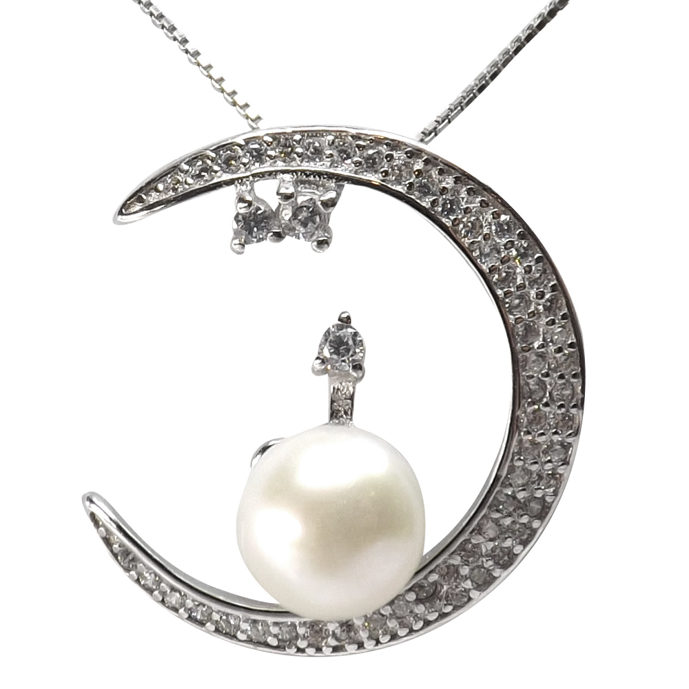 Large Crescent Moon Shaped Amazing 925 Sterling Silver Pearl Pendant