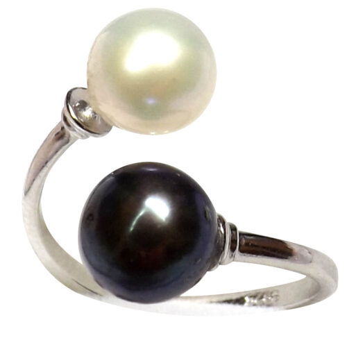 silver pearl adjustable ring