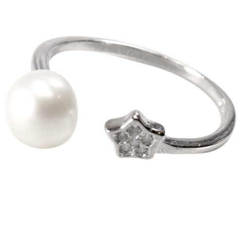 white pearl silver ring