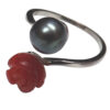 silver pearl coral adjustable ring