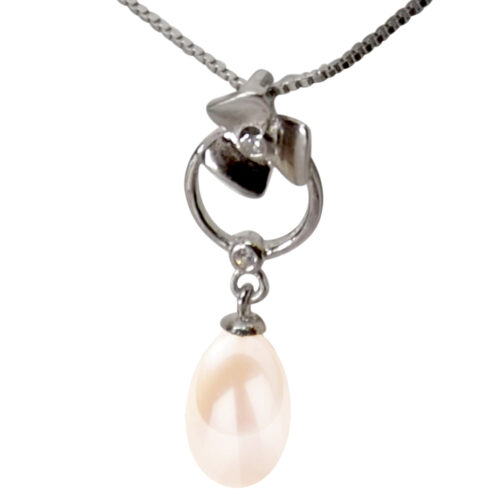 silver drop pearl pendant necklace