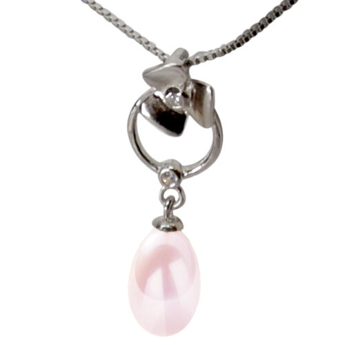 silver mauve colored pearl pendant necklace