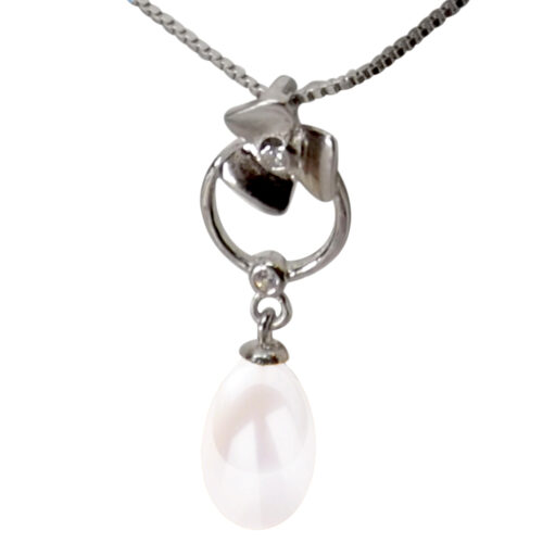 silver white pearl pendant necklace