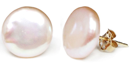 11-12mm AAA Coin Pearl Stud Earrings 14K Solid Gold