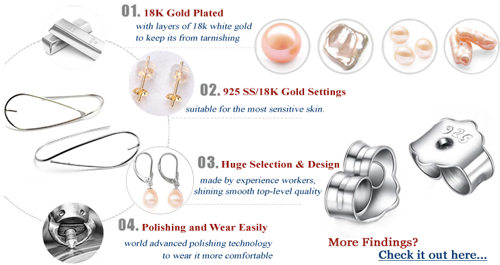 pearl earrings settings in 925 silver or solid gold