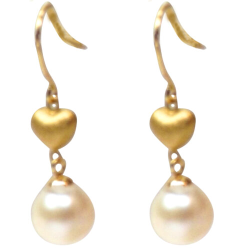 18K Yellow Gold heart shaped Pearl Earrings