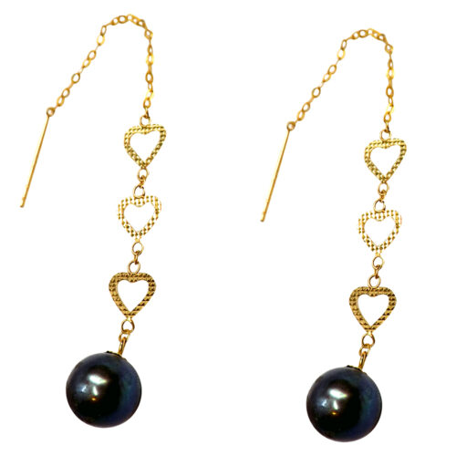 18k 3 tier dangling heart pearl earrings