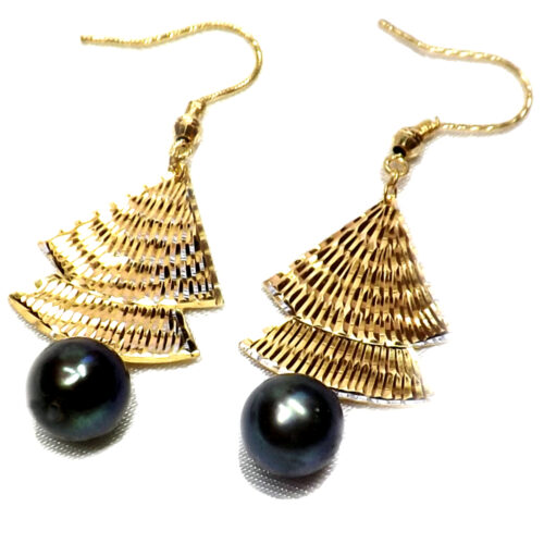 18KY good black pearl earrings