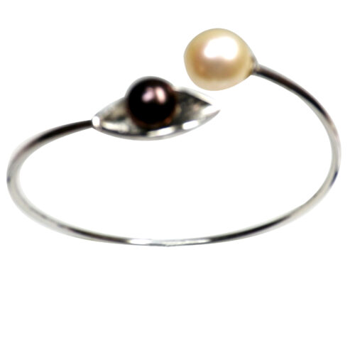 Pure sterling silver black and white pearl bangle