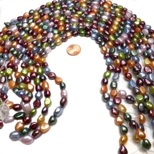 9-10mm multi-colored baroque pearl strands