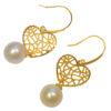 18K Yellow Gold Dangling Heart Shaped Pearl Earrings