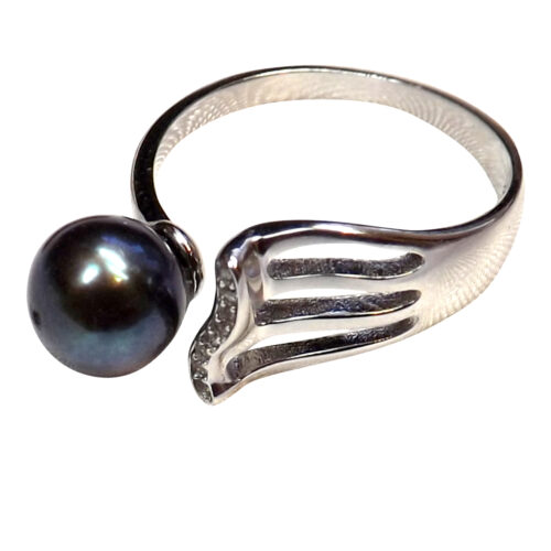 black pearl silver ring