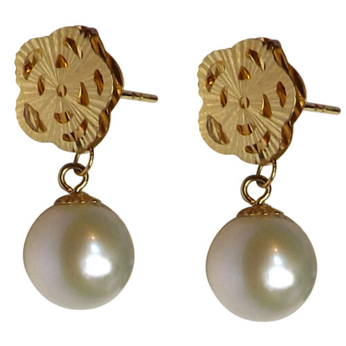 18k yellow gold white pearl earrings