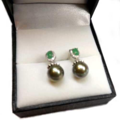 18K White Gold Over 925 Sterling Silver Jade Pearl Earring