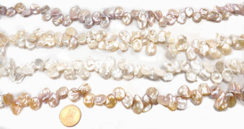 Mauve Pink White and Multi-colored 10-12mm Keshi Pearl Strand