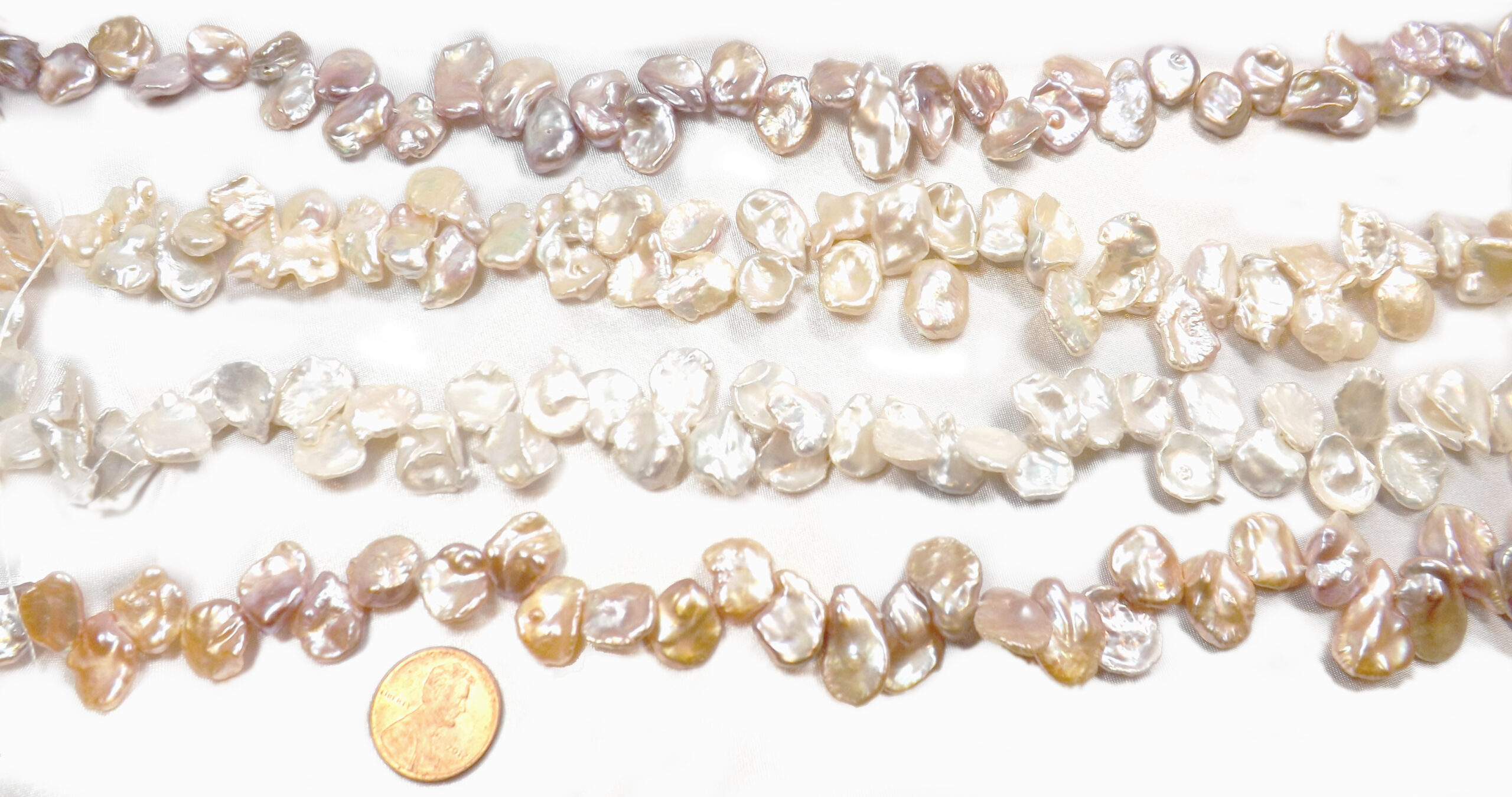 51" Freshwater White Keshi Pearl Mixed Color CZ Pave Chain Long Necklace