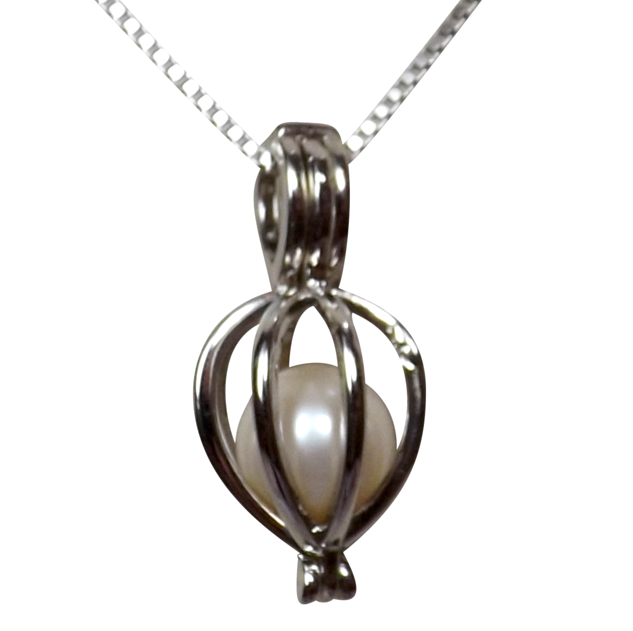 Heart Shaped 925 Sterling Silver Pearl Cage with An Adjustable Length 16in-18in Long Necklace