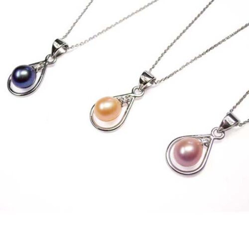 925 Sterling Silver 7mm pink mauve and black Drop Pearl Necklace in Loop