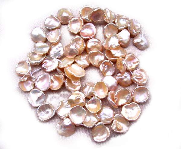 Thin 12-13mm Pink or Mauve Colored Large Keshi Pearl Strand