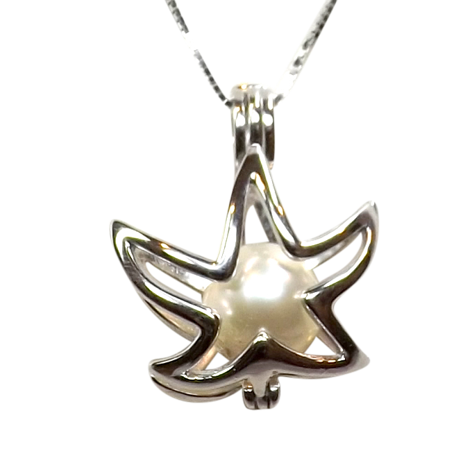 Starfish Shaped 925 Sterling Silver Pearl Cage Pendant Locket
