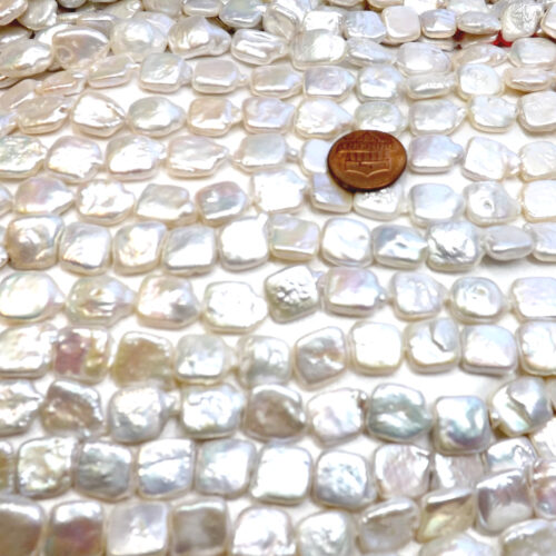 White 11mm Square Coin Pearl Strand