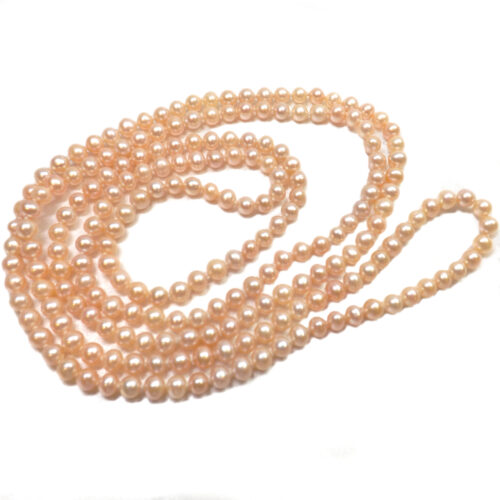 Pink Colored 6-7mm Classless Pearl Rope Necklace 50in Long