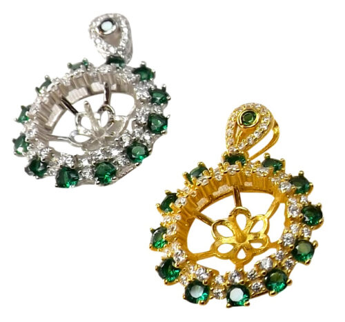 Sunflower Shaped 925 Sterling Silver Pendant Setting 18K Yellow and White Gold Overlay