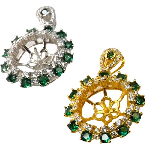 Sunflower Shaped 925 Sterling Silver Pendant Setting 18K Yellow and White Gold Overlay