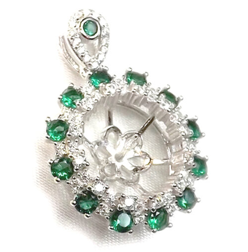 Sunflower Shaped 925 Sterling Silver Pendant Setting 18K White Gold Overlay