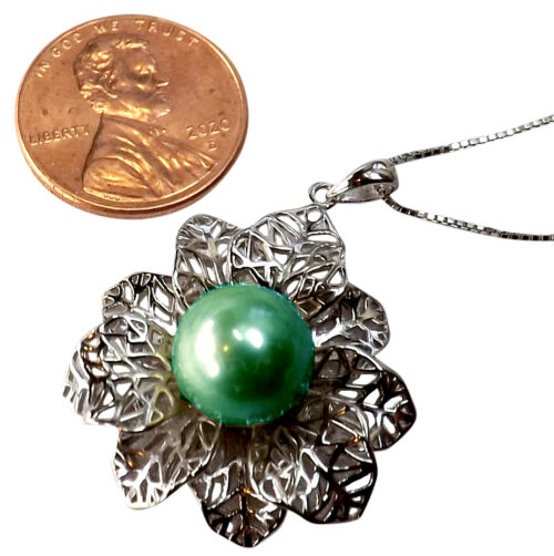 Large 925 Sterling Silver Tahitian Green Pearl Pendant