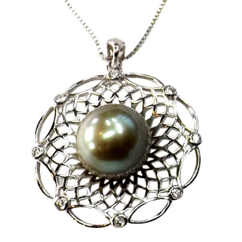 sterling silver large black pearl pendant
