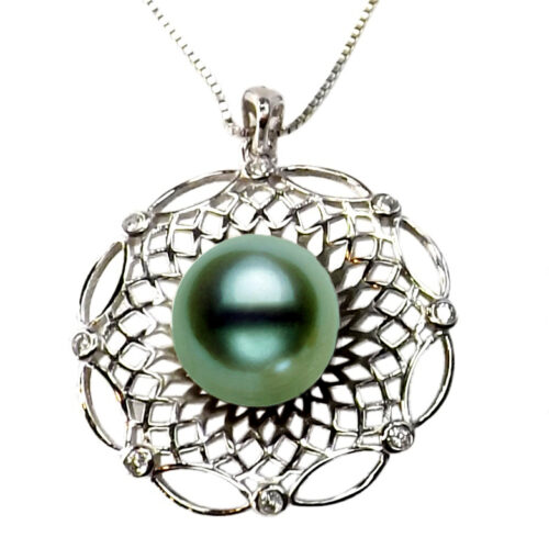 sterling silver large green pearl pendant