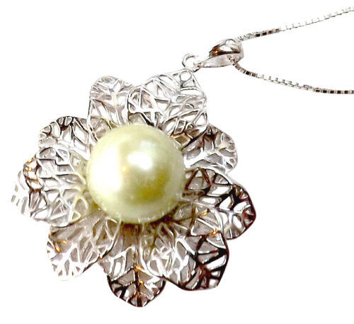 Large 925 Sterling Silver White Pearl Pendant