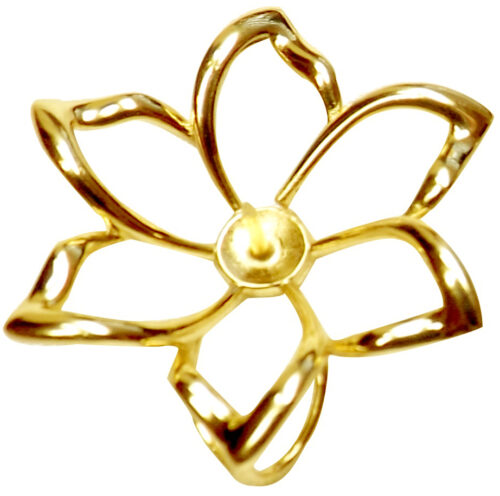 Simple Elegant Large 18k yellow gold over 925 Sterling Silver Flower Shaped Pendant Setting