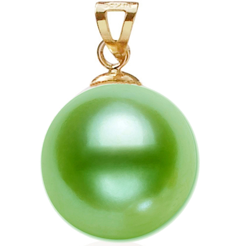 18K Yellow Gold 10-12mm Light Green Pearl pendant