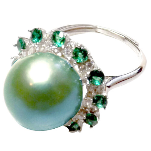 Tahitian Green Huge 12mm adjustable 925 sterling silver pearl ring