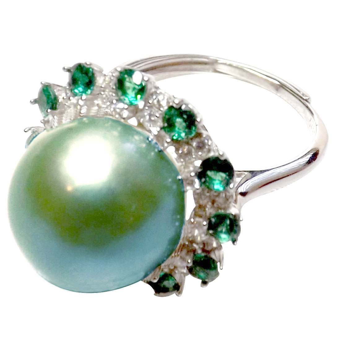 Huge Tahitian Green 925 Sterling Silver Adjustable Sized Pearl Ring