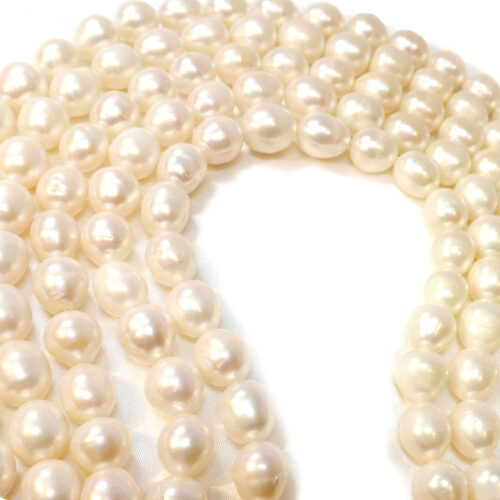 WHITE GLASS OVAL PEARL NECKLACE SILVER PLATED CLASP WEDDING 16" PEARLS RICE  PRL 