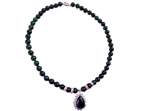 green jade necklace with pendant and a sterling silver pendant