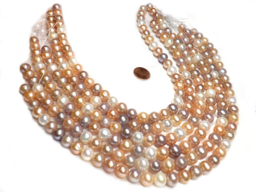 Large Near-Round 11-12mm Multi-Color High Quality Pearls Strand