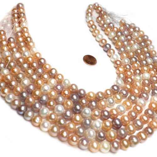 Large Near-Round 11-12mm Multi-Color High Quality Pearls Strand