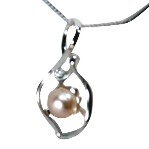 Sterling Silver Crystal Kitty Freshwater Pearl Pendant Chain Necklace Box H13 